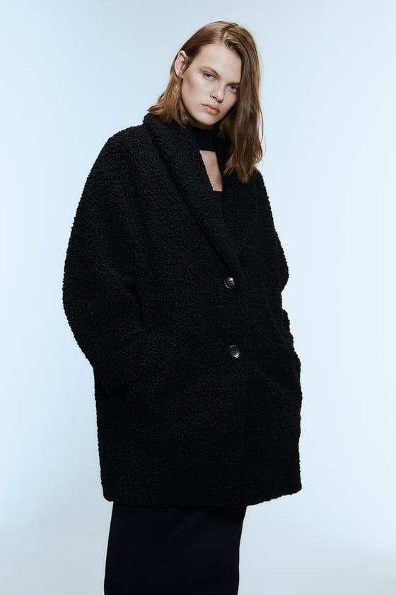 zara teddy coat black