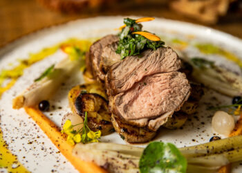 Achill Mountain lamb served with new potatoes and garnishes