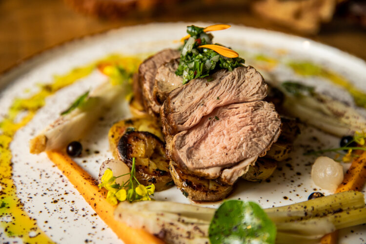 Achill Mountain lamb served with new potatoes and garnishes