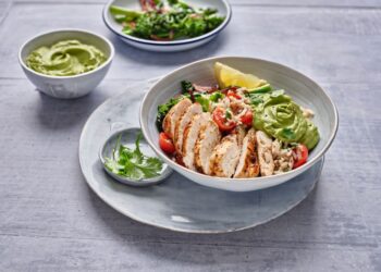 Midweek meal: Warm cajun chicken bowl with rice and avocado dressing