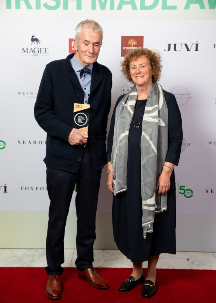 Tarlach DeBlácam and Áine Ní Chonghaile from Inis Meáin Knitting Company at Irish Country Magazine’s Irish Made Awards 2024