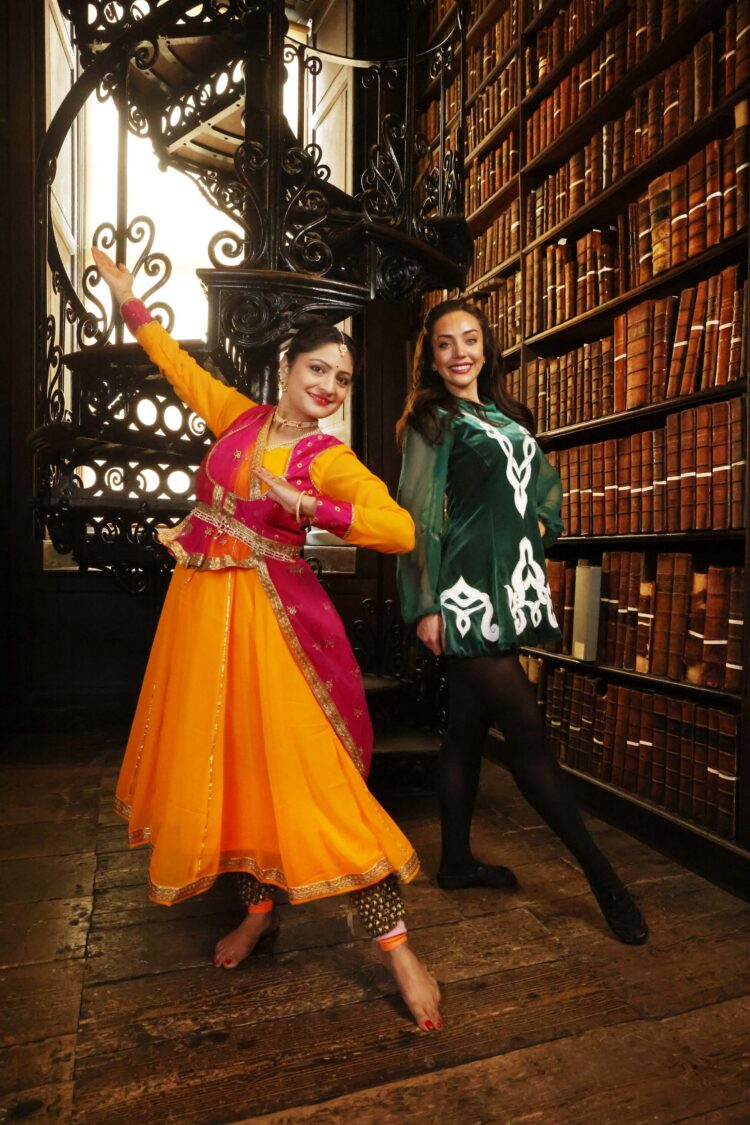 NO REPRO FEE Dublin, Ireland. Adrianna Lynch and Nupoor Mathankar pictured at the Long Room in Trinity College Library, Dublin, at the launch of JLF Island of Ireland. Taking place from 22–31 May 2026 across Belfast, Armagh, Dundalk and Dublin. Supported by the Government of Ireland and the Arts Council of Northern Ireland, the festival will bring together leading Irish and international writers and thinkers for a dynamic programme of events. For more information, visit https://jlflitfest.org/ireland Photographer: Leon Farrell / Photocall Ireland